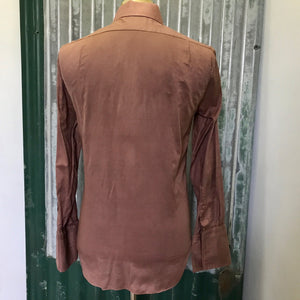 1970's Vintage Deadstock Cotton L/S Brown Shirt floral Embroidery Sz S - OOAK - Phoenix Menswear