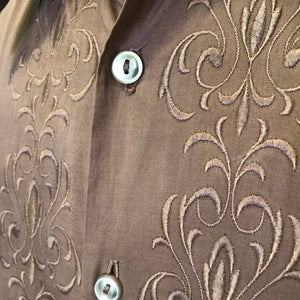 1970's Vintage Deadstock Cotton L/S Brown Shirt floral Embroidery Sz S - OOAK - Phoenix Menswear
