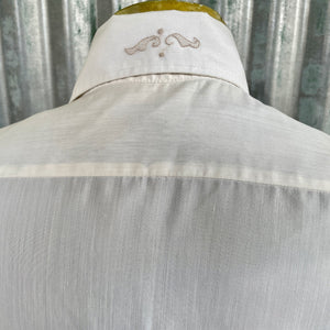1970's Vintage Cream Embroidered Shirt S/S Sz S - OOAK - Phoenix Menswear