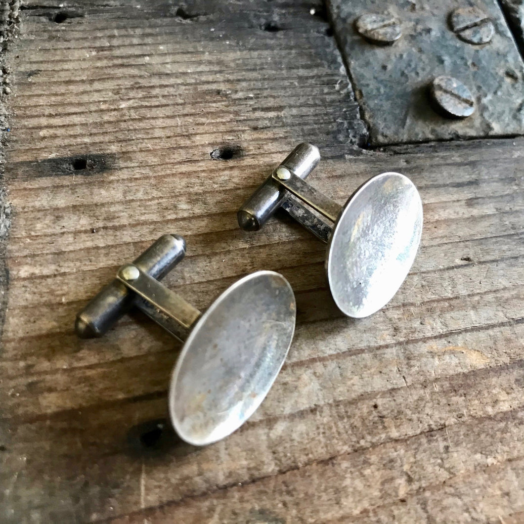 1970's Vintage Cufflinks Oval Silver Stamped - OOAK - Phoenix Menswear