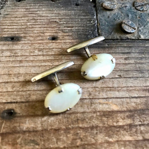 1970's Vintage Cufflinks Oval Silver & Pearl - OOAK - Phoenix Menswear