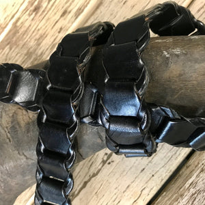 1980's Vintage Black Leather Belt Handcrafted Plaited Woven Sz M - OOAK - Phoenix Menswear