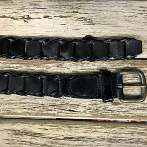 1980's Vintage Black Leather Belt Handcrafted Plaited Woven Sz M - OOAK - Phoenix Menswear