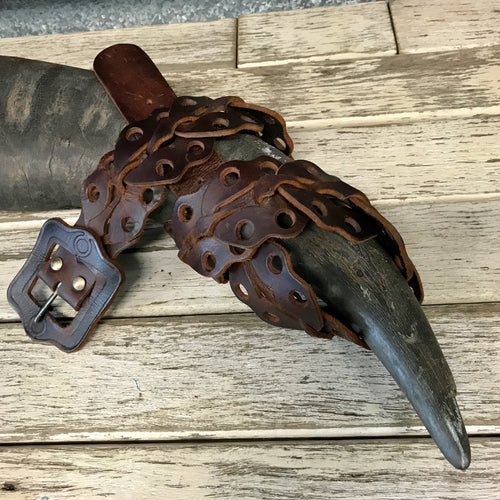 1970's Vintage Handcrafted Brown Leather Belt Sz S - OOAK - Phoenix Menswear