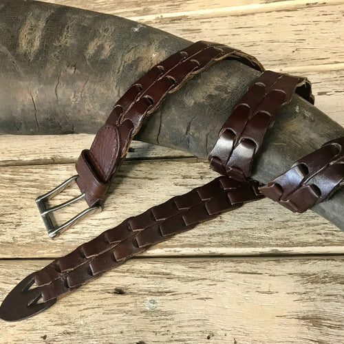 1980's Vintage Brown Handmade Leather Belt Sz L - OOAK - Phoenix Menswear
