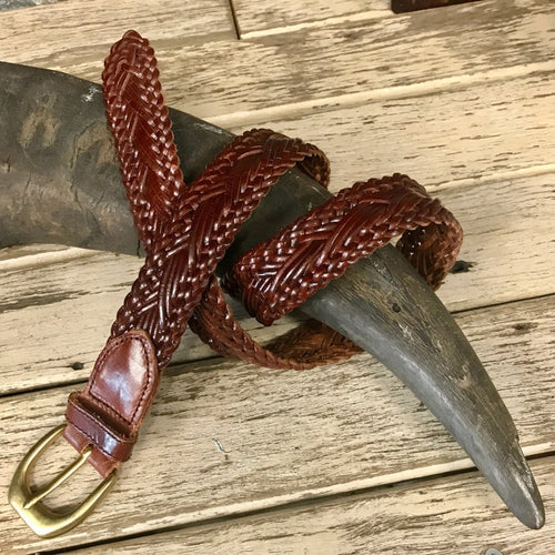 1980's Vintage Brown Handmade Leather Belt Plaited Sz S - OOAK - Phoenix Menswear