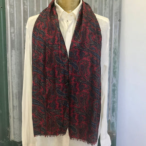 1960's Vintage Silk Ascot Cravat Neck Scarf Paisley Blue Burgundy - OOAK - Phoenix Menswear