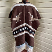 Load image into Gallery viewer, 1970&#39;s Vintage Handmade Unisex Wool Poncho Black Brown Tan Aztec Eagle One Size - OOAK - Phoenix Menswear