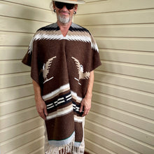 Load image into Gallery viewer, 1970&#39;s Vintage Handmade Unisex Wool Poncho Black Brown Tan Aztec Eagle One Size - OOAK - Phoenix Menswear
