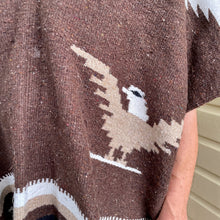 Load image into Gallery viewer, 1970&#39;s Vintage Handmade Unisex Wool Poncho Black Brown Tan Aztec Eagle One Size - OOAK - Phoenix Menswear