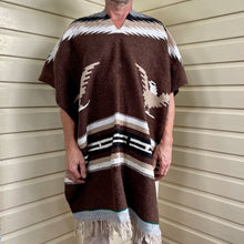 Load image into Gallery viewer, 1970&#39;s Vintage Handmade Unisex Wool Poncho Black Brown Tan Aztec Eagle One Size - OOAK - Phoenix Menswear