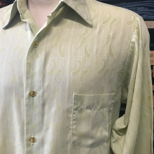 1970's Vintage Pale Green L/S Shirt Paisley Design Sz M - OOAK - Phoenix Menswear