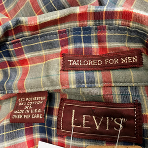 1970's Vintage Western Grey Navy Red Check L/S Shirt Sz L/XL - OOAK