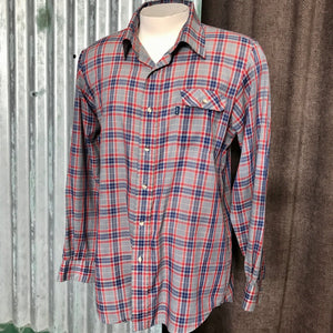 1970's Vintage Western Grey Navy Red Check L/S Shirt Sz L/XL - OOAK - Phoenix Menswear