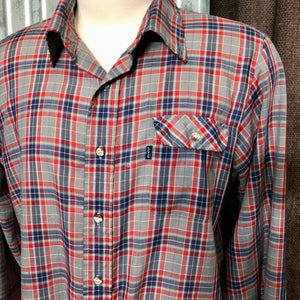 1970's Vintage Western Grey Navy Red Check L/S Shirt Sz L/XL - OOAK - Phoenix Menswear