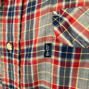 1970's Vintage Western Grey Navy Red Check L/S Shirt Sz L/XL - OOAK - Phoenix Menswear