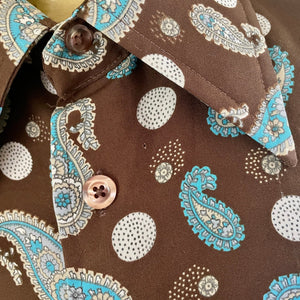1970's Men's Paisley Brown Blue Print S/S Shirt Sz XL - OOAK - Phoenix Menswear