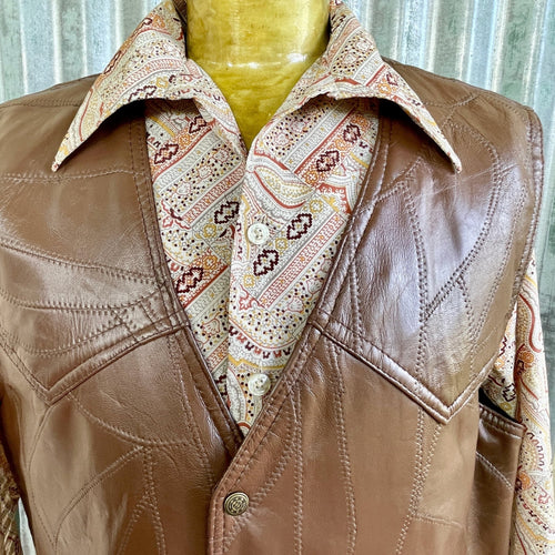 1970s Vintage Leather Patchwork Vest Brown Sz XXL - OOAK - Phoenix Menswear