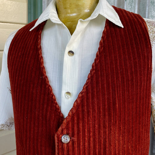 1980's Vintage Corduroy Vest Rust Brown Lined Pockets Sz L -OOAK - Phoenix Menswear