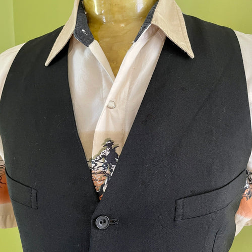 1960's Classic Vintage Black Wool Vest Sz M - OOAK - Phoenix Menswear