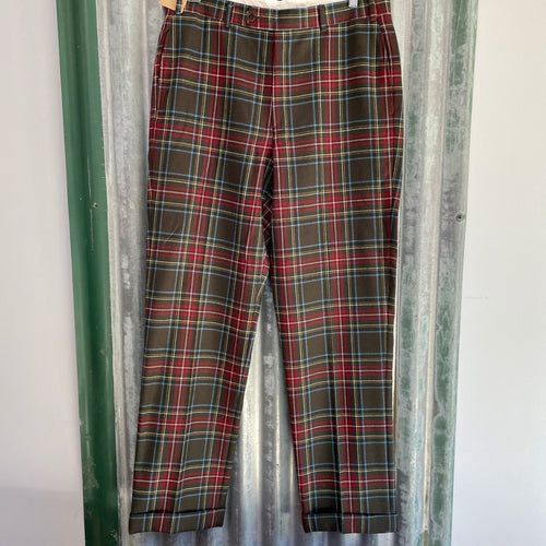 1980's Vintage Check Tartan Wool Brooks Brothers Cuffed Trousers Green Red Sz 36 Large - OOAK - Phoenix Menswear