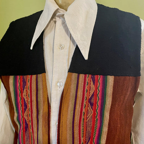 1970's Vintage Handmade Woven Wool Vest Brown Red Orange Sz XL - OOAK - Phoenix Menswear