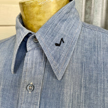 Load image into Gallery viewer, 1970&#39;s Vintage Hand Embroidered Blue Denim L/S Shirt Pockets Cotton Chicago Jesus Aeroplane Sz M - OOAK - Phoenix Menswear