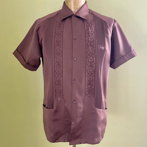 1970's Vintage Brown Mexican Guayabera Embroidered S/S Shirt Sz L - OOAK - Phoenix Menswear