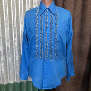 1970'sVintage Blue Dress Shirt with Ruffle L/S Sz XXL - OOAK - Phoenix Menswear