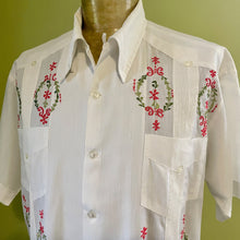 Load image into Gallery viewer, 1970s Vintage White Embroidered Floral Guayabera S/S Shirt Pockets Sz 3XL - OOAK - Phoenix Menswear
