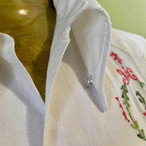 1970s Vintage White Embroidered Floral Guayabera S/S Shirt Pockets Sz 3XL - OOAK - Phoenix Menswear