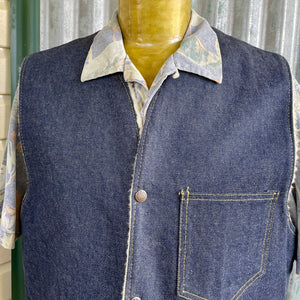 1970s Vintage Blue Denim Vest Sherpa Lining Snaps Sz XL - OOAK - Phoenix Menswear