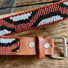 Load image into Gallery viewer, 1970&#39;s Vintage Beaded Handmade Animal Print Design Leather Belt Brown Sz M - OOAK - Phoenix Menswear