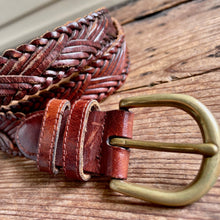 Load image into Gallery viewer, 1980&#39;s Brooks Brothers Vintage Plaited Leather Belt Brown Sz L - OOAK - Phoenix Menswear