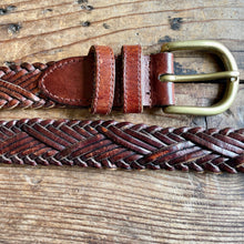 Load image into Gallery viewer, 1980&#39;s Brooks Brothers Vintage Plaited Leather Belt Brown Sz L - OOAK - Phoenix Menswear