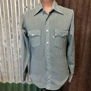 1970's Vintage Western Lee L/S Shirt Green Check Sz S - OOAK - Phoenix Menswear