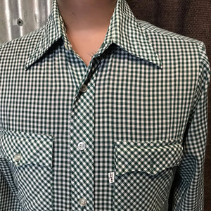 1970's Vintage Western Lee L/S Shirt Green Check Sz S - OOAK - Phoenix Menswear