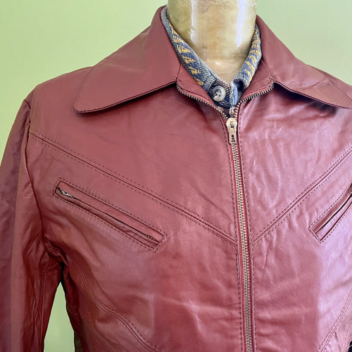 1970's Vintage Brown Leather Jacket Retro Made in Brazil Sz XL - OOAK - Phoenix Menswear