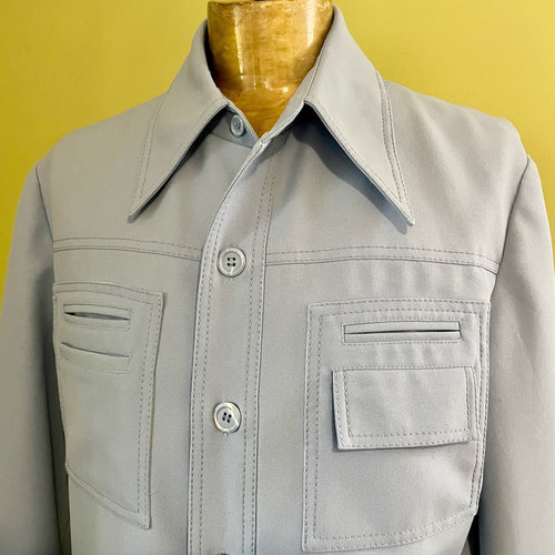 1970's Vintage Pale Blue Safari Jacket Retro Pockets Made in Hong Kong Sz L - OOAK - Phoenix Menswear