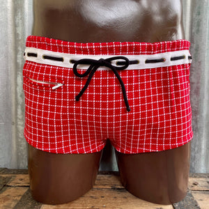 1970s Men's Vintage Swimming Trunks Retro Red White Check Sz M / L - OOAK - Phoenix Menswear