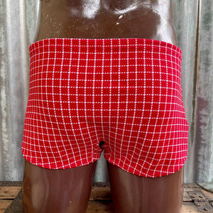1970s Men's Vintage Swimming Trunks Retro Red White Check Sz M / L - OOAK - Phoenix Menswear