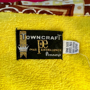 1970's Groovy Vintage Gown Cotton Brown Patterned Yellow Towelling Lining Pockets One Size - OOAK - Phoenix Menswear