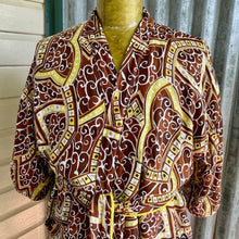 Load image into Gallery viewer, 1970&#39;s Groovy Vintage Gown Cotton Brown Patterned Yellow Towelling Lining Pockets One Size - OOAK - Phoenix Menswear