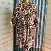 Load image into Gallery viewer, 1970&#39;s Groovy Vintage Gown Cotton Brown Patterned Yellow Towelling Lining Pockets One Size - OOAK - Phoenix Menswear