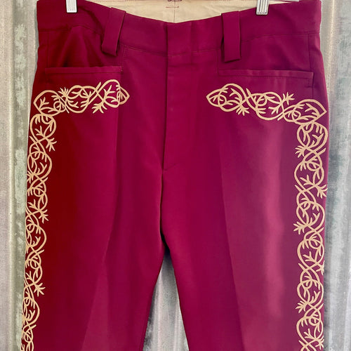 1980's Funky Vintage Burgundy Embroidered Pants Spanish Sz 36 - OOAK - Phoenix Menswear