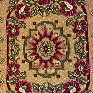 1980's Vintage Bed Cover Yellow Red Floral Woven Fringed Queen / Double Bed Blanket - OOAK - Phoenix Menswear