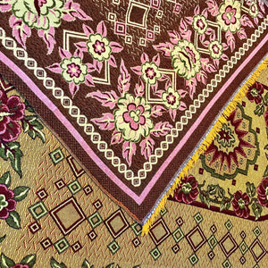 1980's Vintage Bed Cover Yellow Red Floral Woven Fringed Queen / Double Bed Blanket - OOAK - Phoenix Menswear