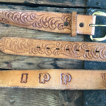 Load image into Gallery viewer, 1970&#39;s Vintage Leather Belt Flower Hippie Cowboy - Sz XXL - OOAK