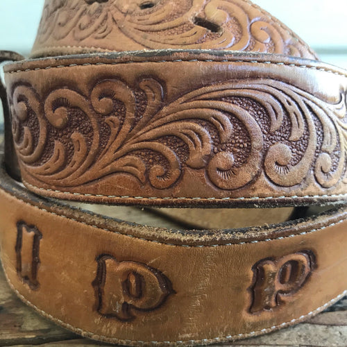 1970's Vintage Leather Belt Flower Hippie Cowboy - Sz XXL - OOAK - Phoenix Menswear
