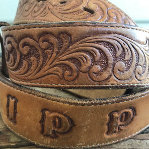 1970's Vintage Leather Belt Flower Hippie Cowboy - Sz XXL - OOAK - Phoenix Menswear